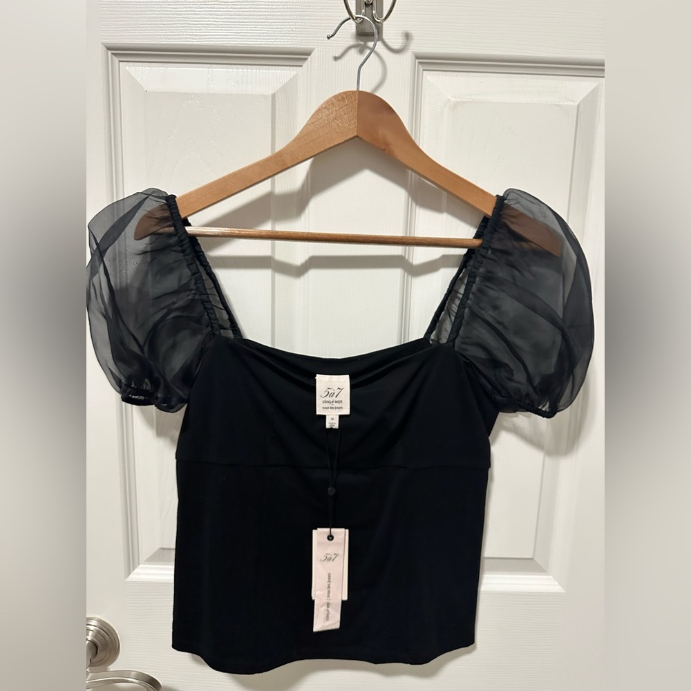 Cinq a Sept Puff Sleeved Top Organza Havana Black Regencycore Blouse Medium